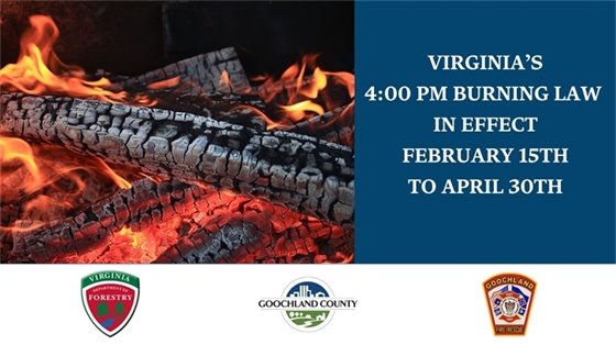flame background with VA Forestry logo, Goochland County logo, and Goochland County Fire-Rescue and Emergency Services logo