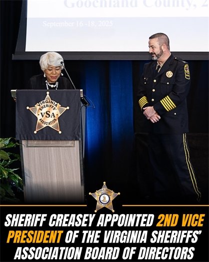 Sheriff Creasey Appointed 2nd Vice President of the Virginia Sheriff's Association Board of Directors