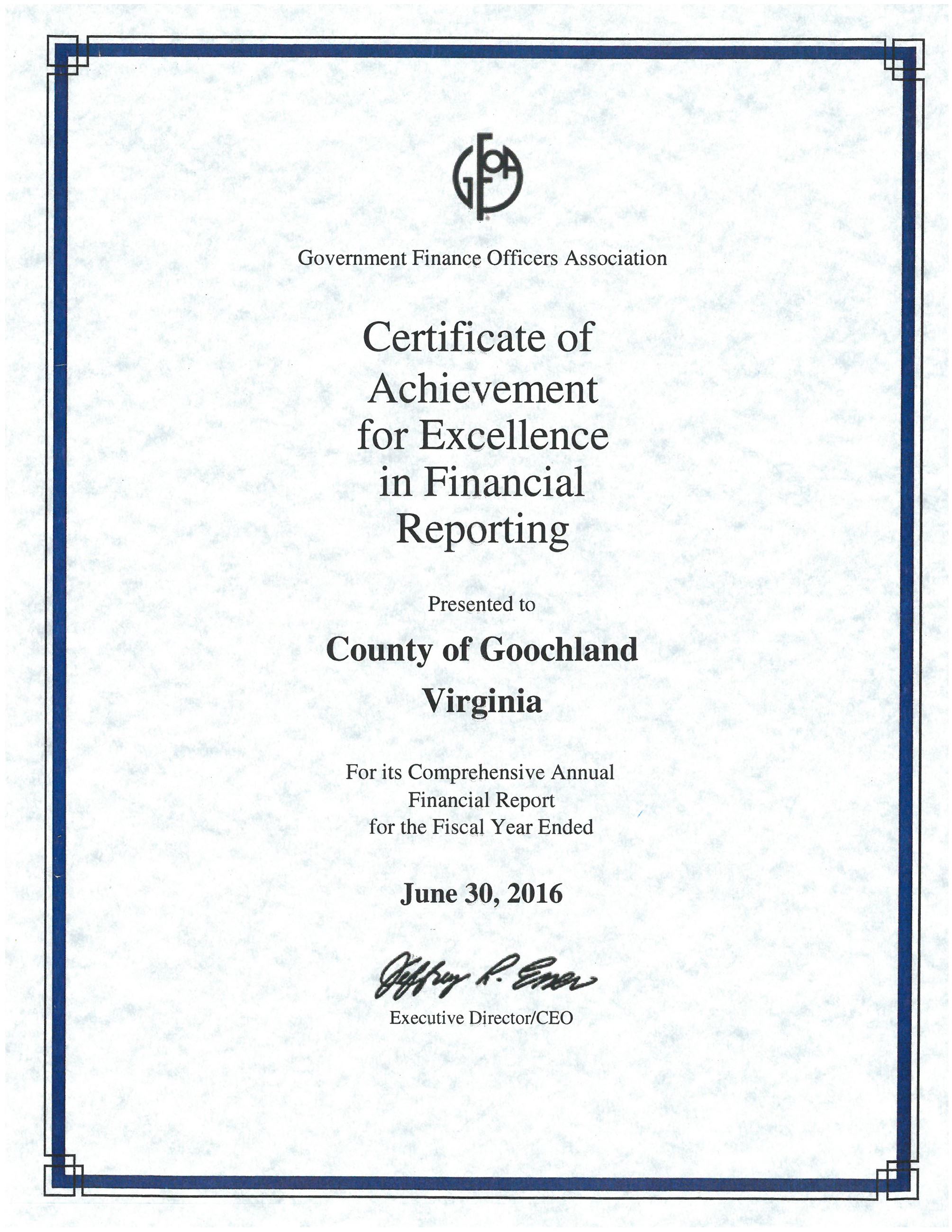 Goochland County - GFOA Certificate