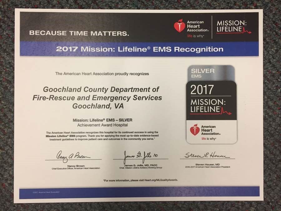 Goochland County Fire-Rescue Emergency Services - AHA 2017 Mission Lifeline Silver
