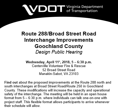 VDOT - Design Public Hearing - 288-250 Interchange - April 11 2018