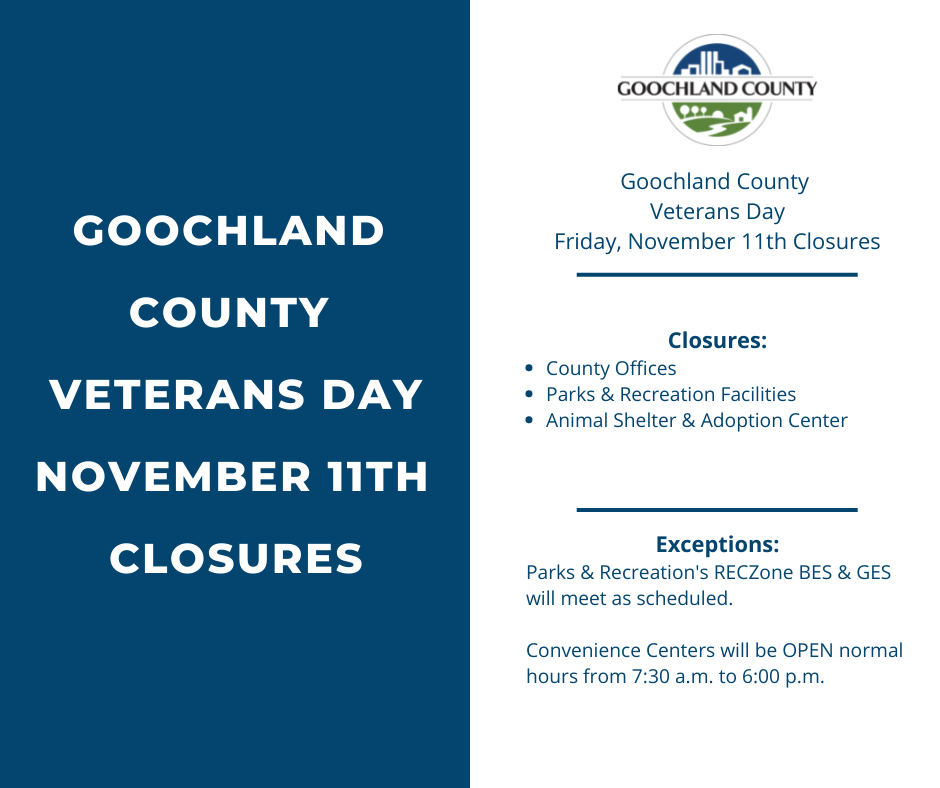 Goochland - Veterans Day 2022 Closures