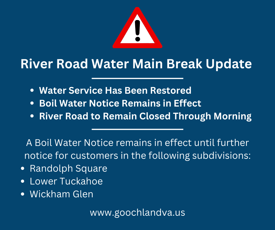 River Road Water Main Update - Service Restored  Road Closed