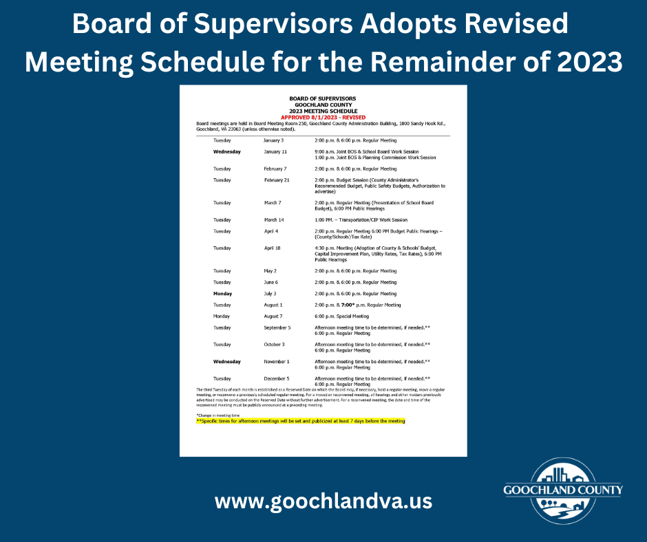 BOS Revised Meeting Schedule