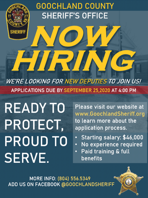 Goochland Sheriffs Office - Hiring Deputy Sheriff 2020