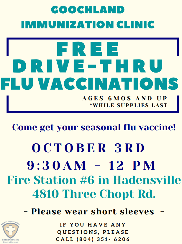 Goochland County Free Seasonal Flu Shot Clinic - October 3 2020