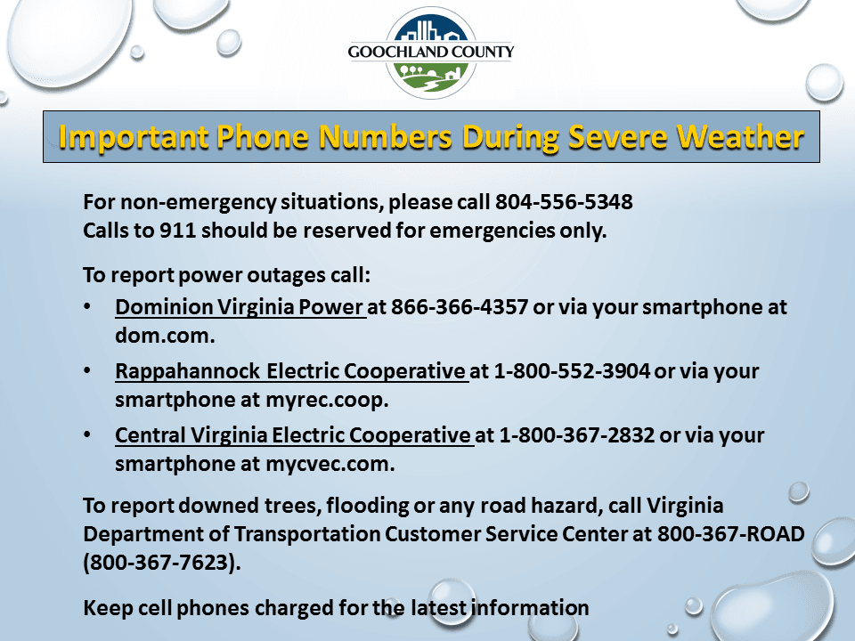 Goochland Important Phone Numbers 2017