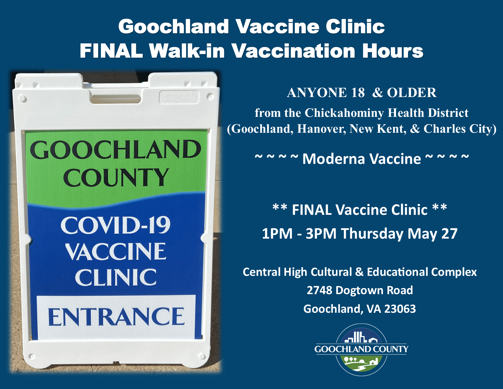 Goochland Vaccine Final Walk in Hours - May 2021