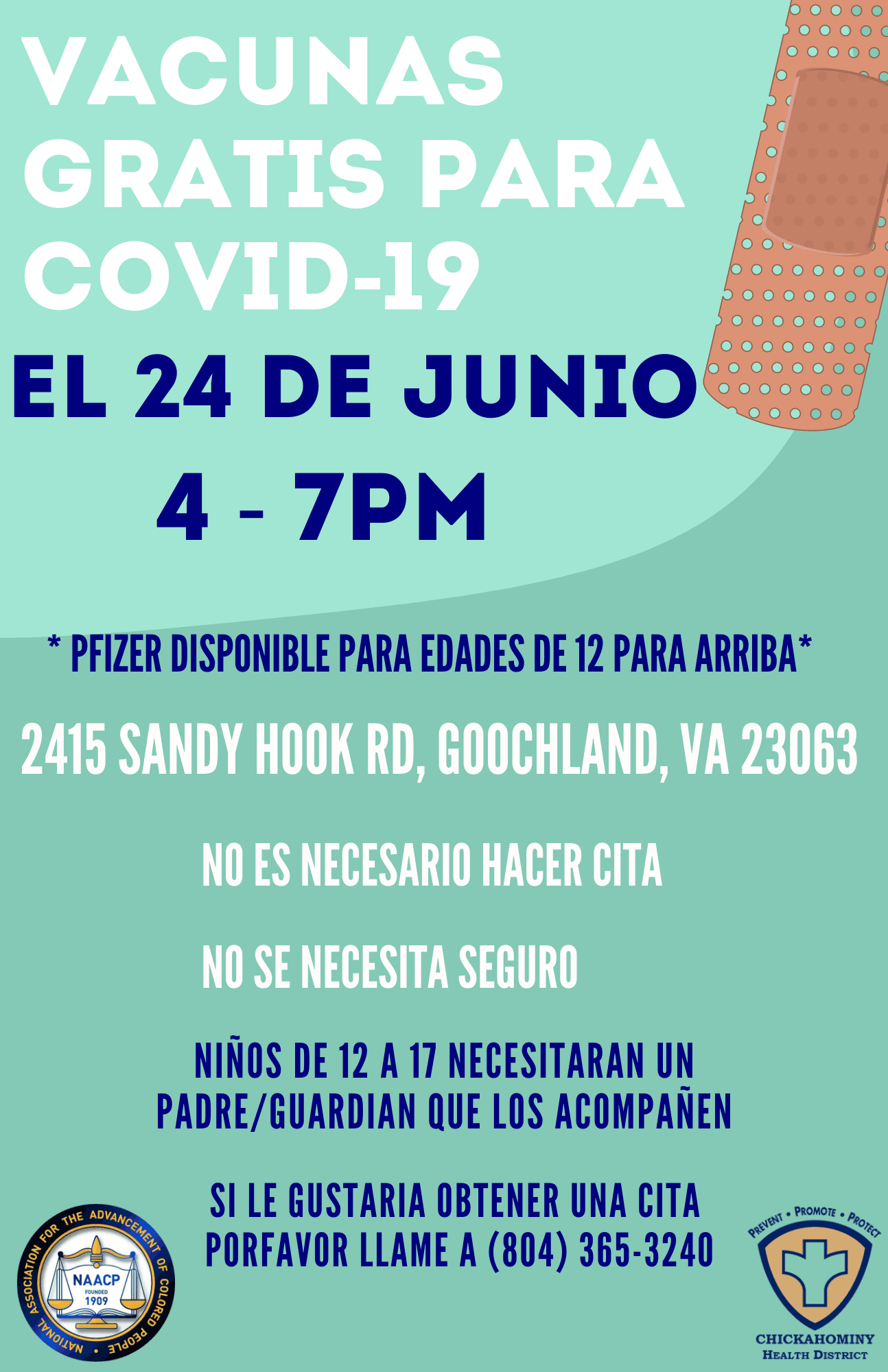 Goochland Rec Center - COVID19 Pfizer Clinic - Spanish flyer - 6-24-2021