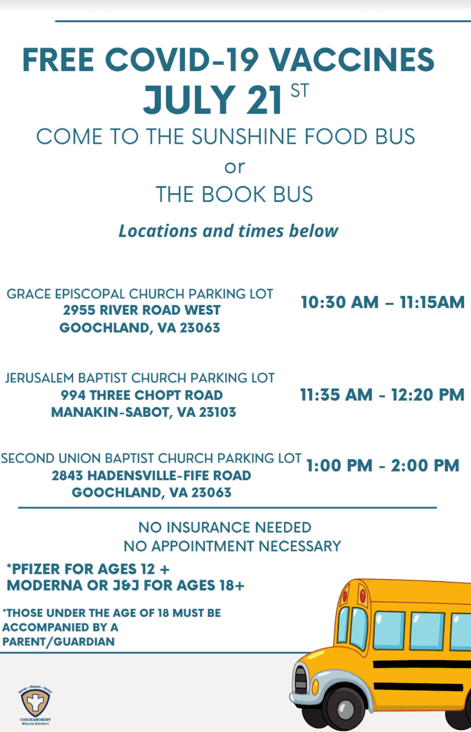 GCPS - COVID-19 Vaccines July 21st - Sunshine Food Bus and Book Bus