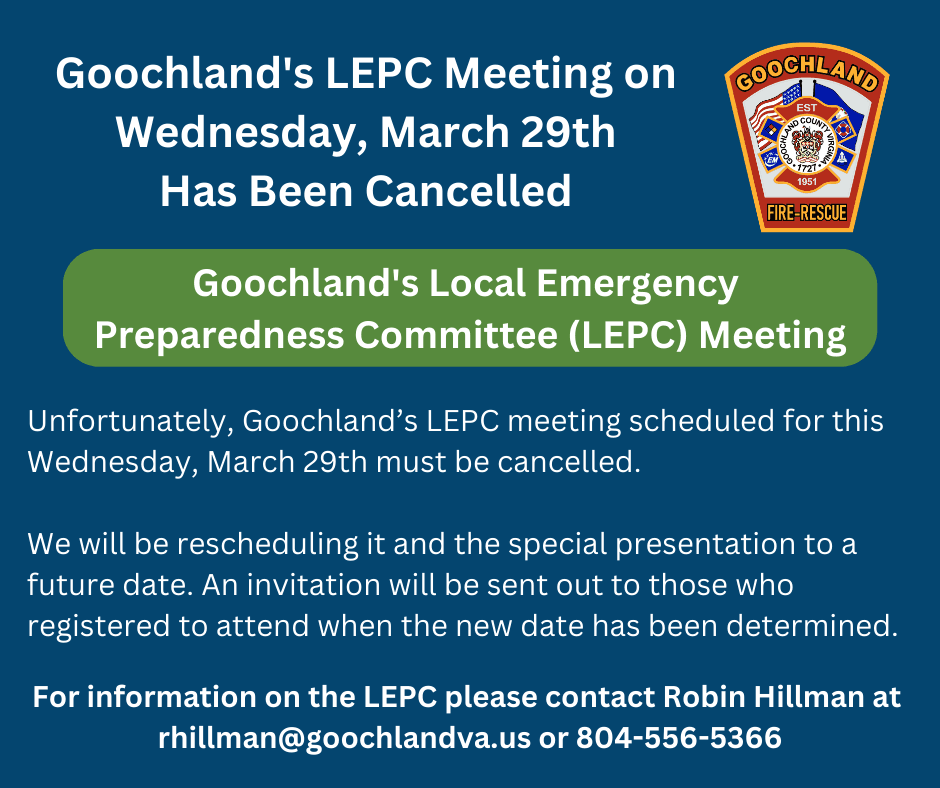 Goochlands LEPC Meeting on March 29th Cancelled
