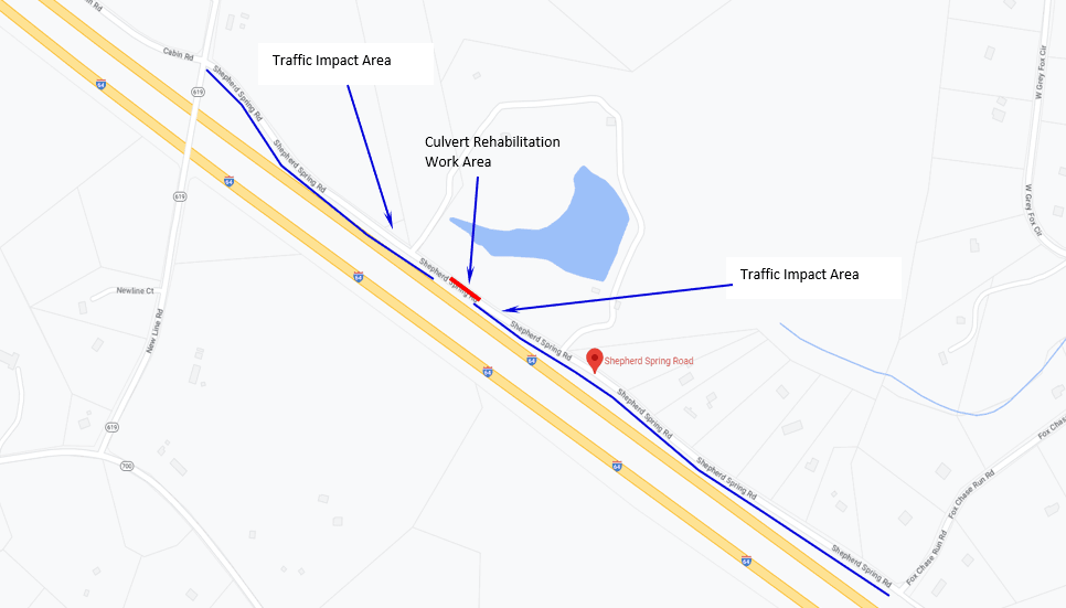Section of Shepherd Spring Rd - Culvert Pipe Replacement - April 2023