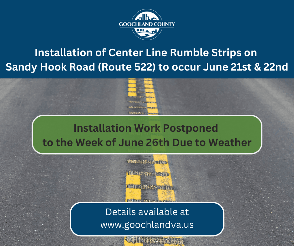 Centerline Rumble Strips - Sandy Hook Rd - June 21-22 - Installation Postponed to June 26 