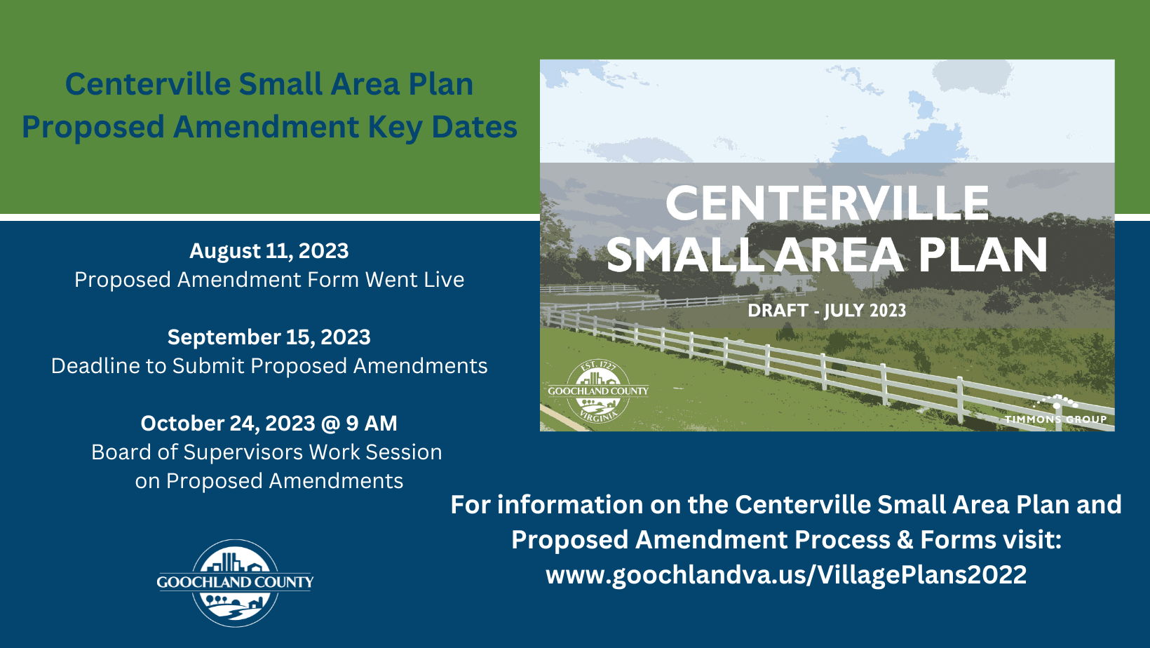Centerville SAP - Proposed Amendment Process and Key Dates - Aug 24, 2023