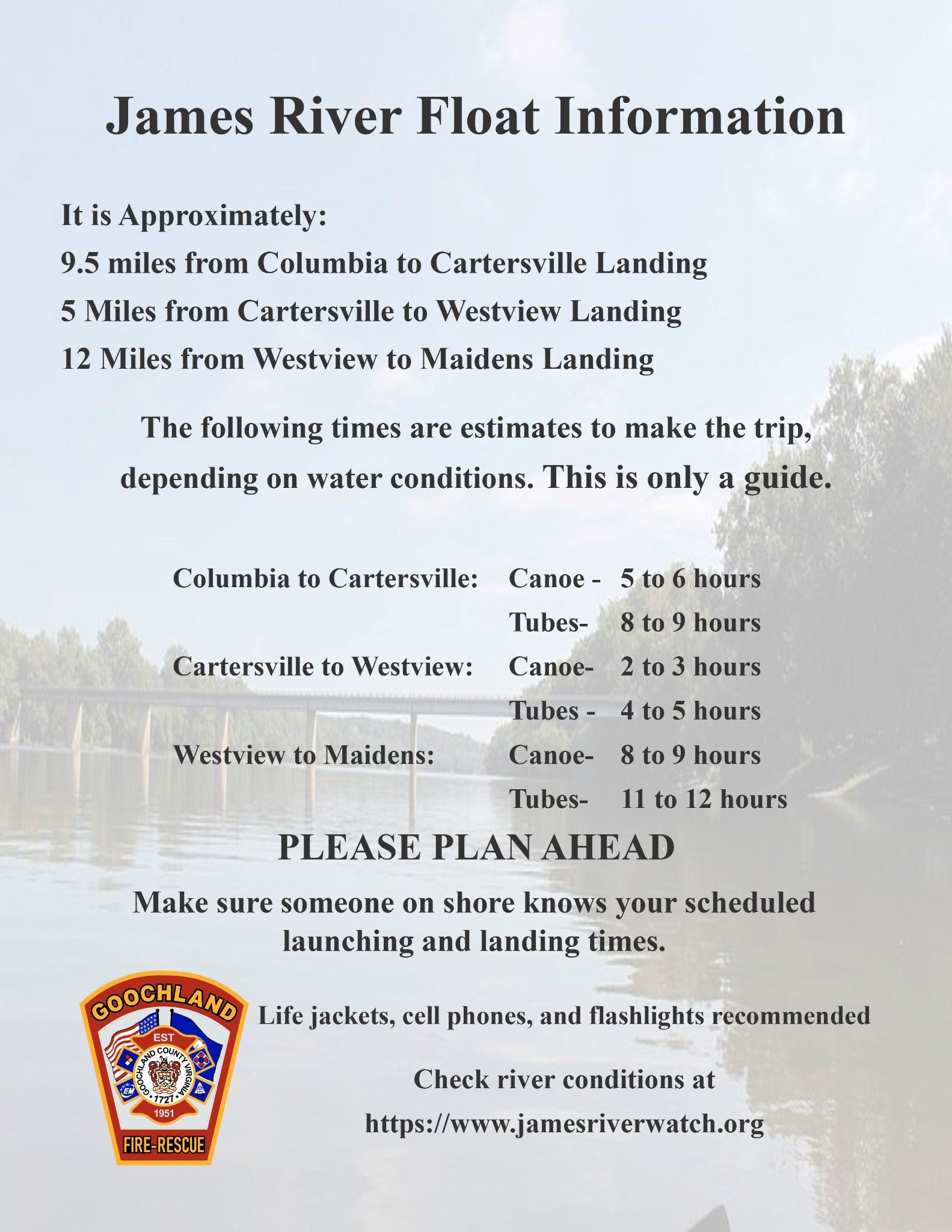 James River Float Information