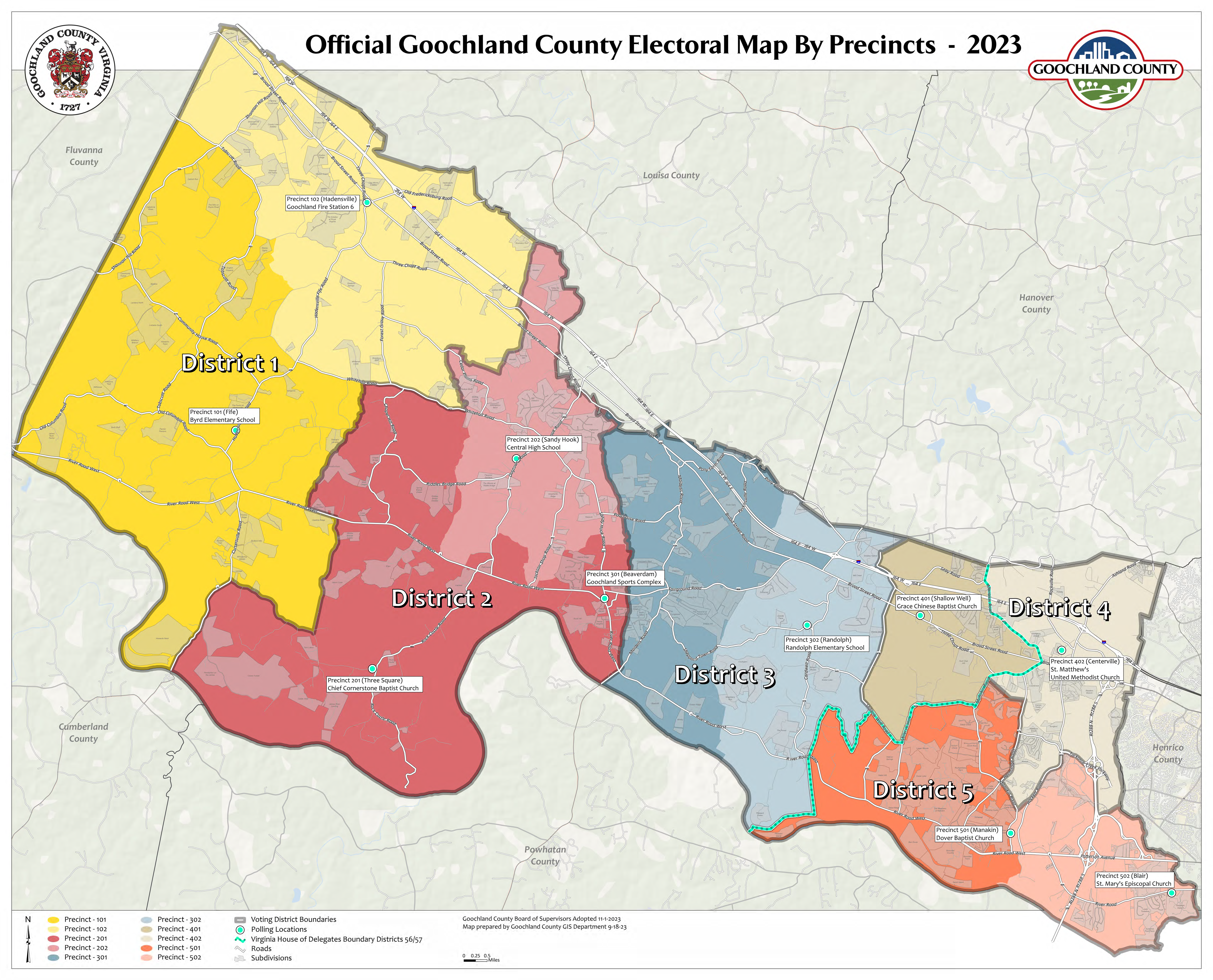 Goochland County Official Electoral Map - 2023 - Adopted 11-1-2023